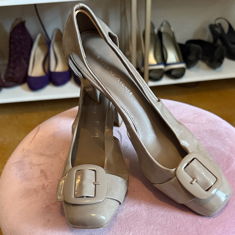 Etienne Aigner Beige Buckle Heels